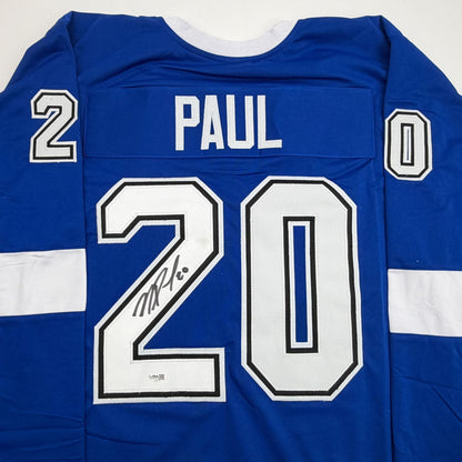 Autographed/Signed Nick Paul Tampa Bay Blue Hockey Jersey JSA COA