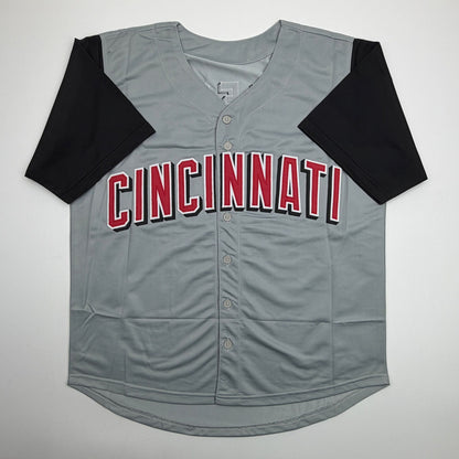 Autographed/Signed Pokey Reese Cincinnati Grey Baseball Jersey Beckett BAS COA