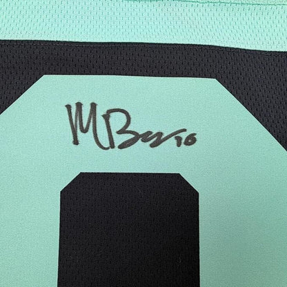 Framed Autographed/Signed Matty Beniers 35x39 Seattle Kraken Blue Authentic Hockey Jersey Fanatics COA