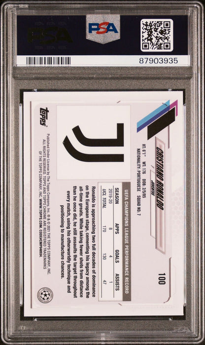 Graded 2020 Topps Chrome UCL Cristiano Ronaldo #100 x Steve Aoki UEFA Champions League Neon Future Soccer Card PSA 10 Gem Mint