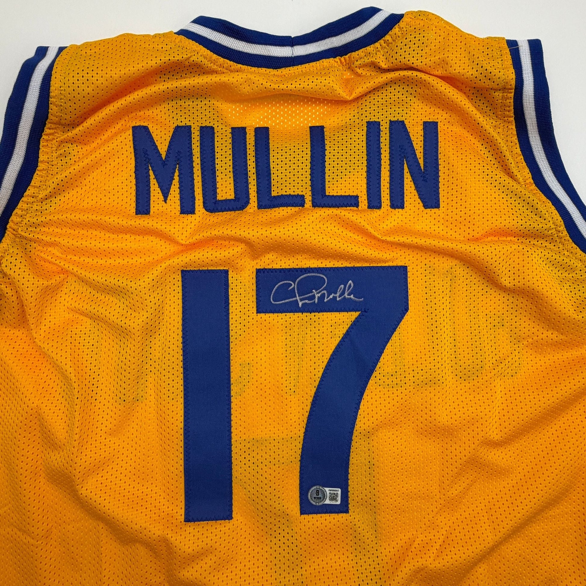 Autographed/Signed Chris Mullin Golden State Yellow Basketball Jersey Beckett BAS COA