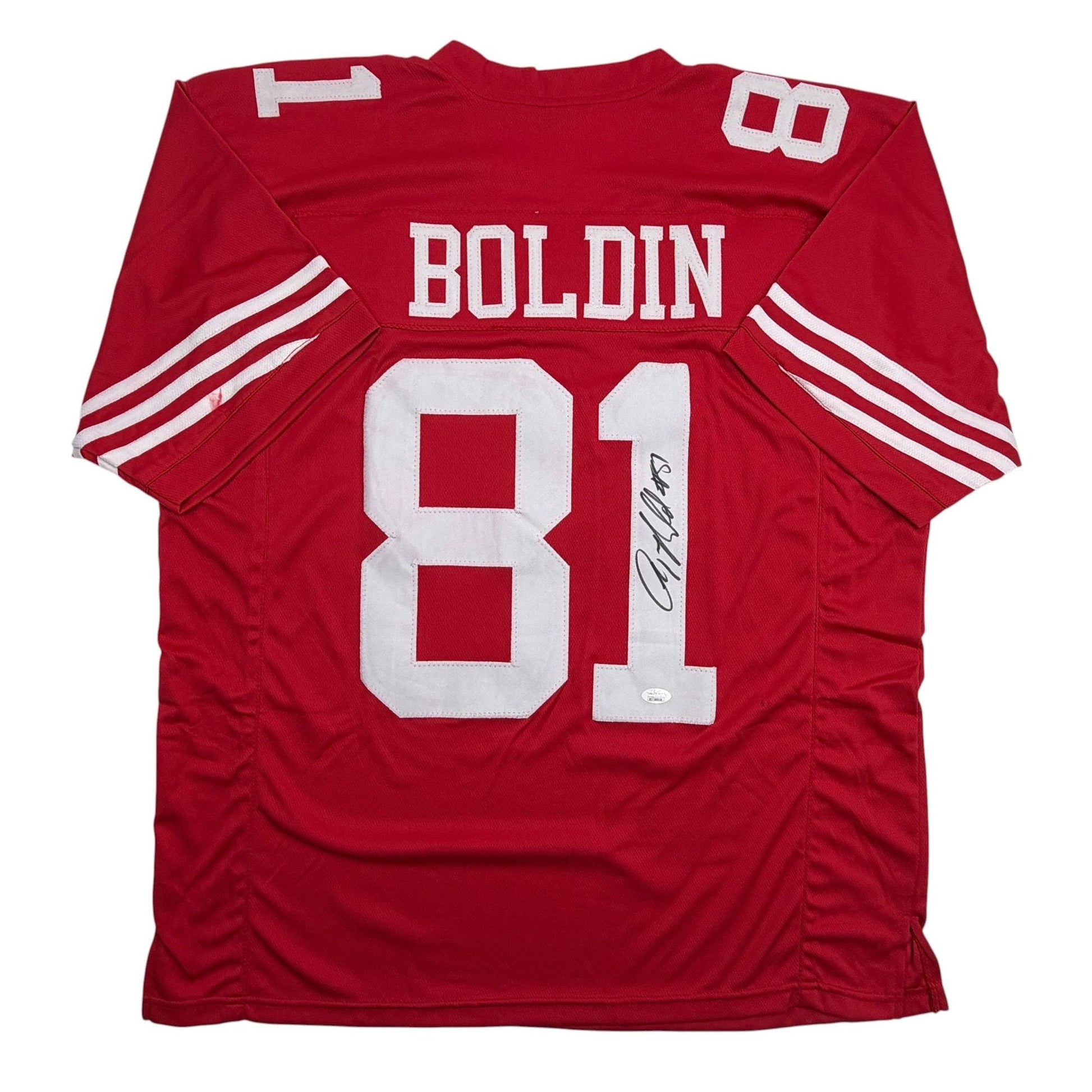 Autographed/Signed Anquan Boldin San Francisco Red Football Jersey JSA COA