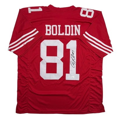 Autographed/Signed Anquan Boldin San Francisco Red Football Jersey JSA COA