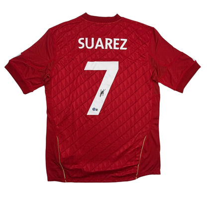 Autographed/Signed Luis Suarez Liverpool Red Soccer Futbol Jersey Beckett BAS COA