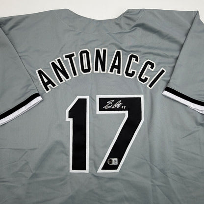 Autographed/Signed Sam Antonacci Chicago Grey Baseball Jersey Beckett BAS COA