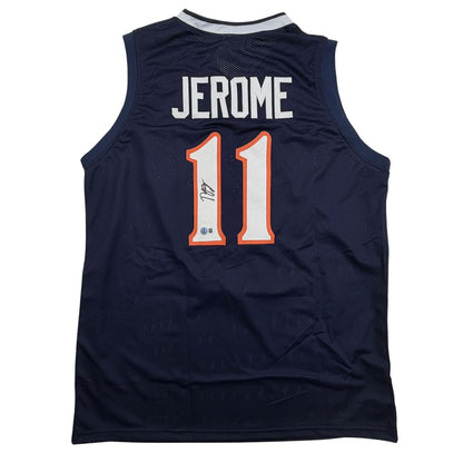 Autographed/Signed Ty Jerome Virginia Blue College Basketball Jersey Beckett BAS COA
