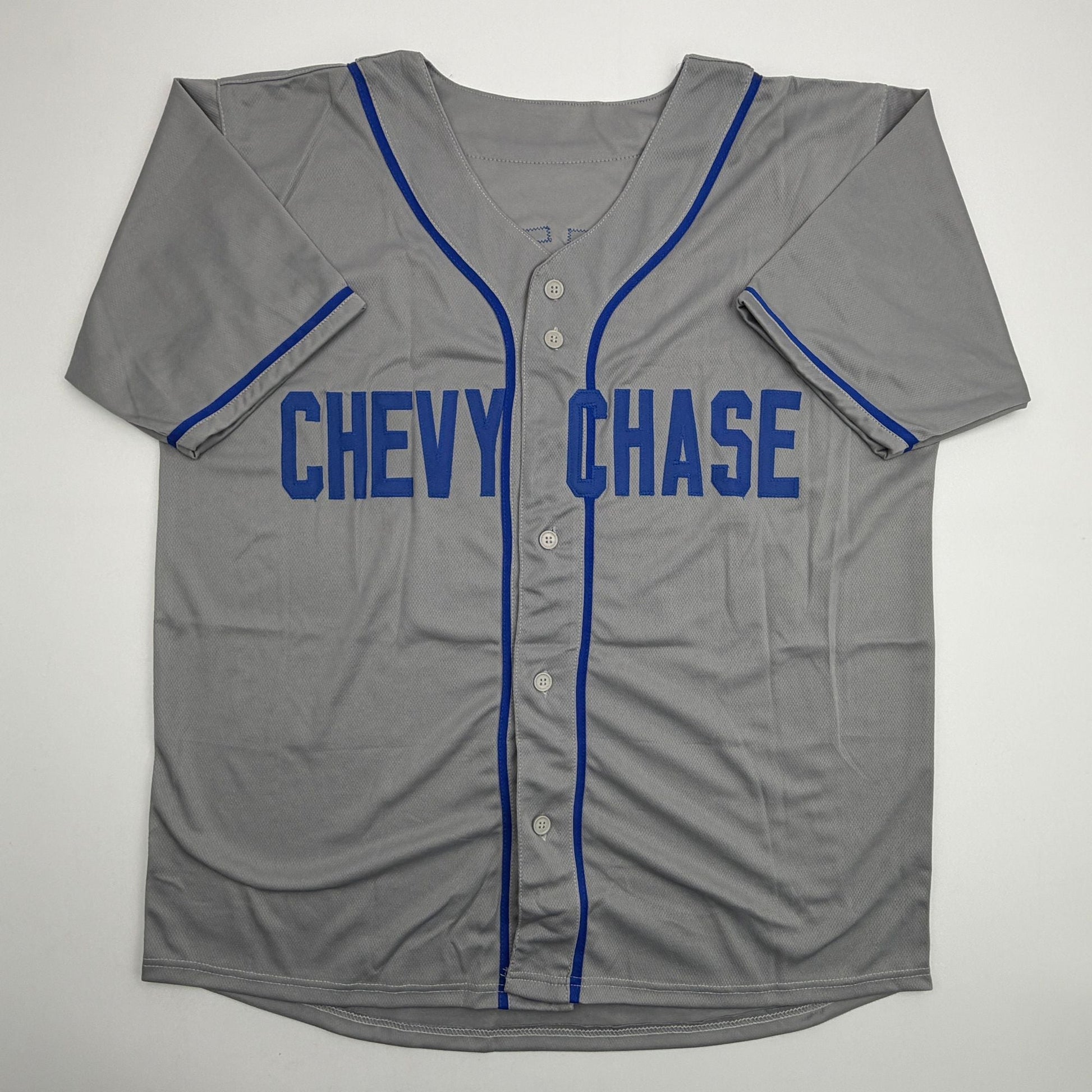 Autographed/Signed Chevy Chase Fletch Los Angeles Grey Baseball Jersey Beckett BAS COA