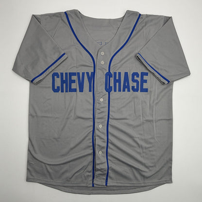 Autographed/Signed Chevy Chase Fletch Los Angeles Grey Baseball Jersey Beckett BAS COA