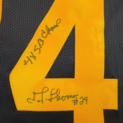 Autographed/Signed JT Thomas Pittsburgh Black Color Rush Football Jersey Beckett BAS COA