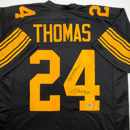 Autographed/Signed JT Thomas Pittsburgh Black Color Rush Football Jersey Beckett BAS COA
