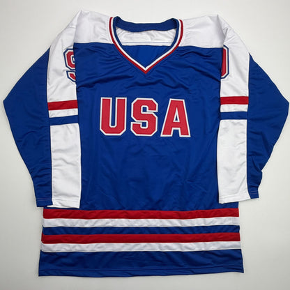 Autographed/Signed Mike Modano Team USA Blue Hockey Jersey Beckett BAS COA