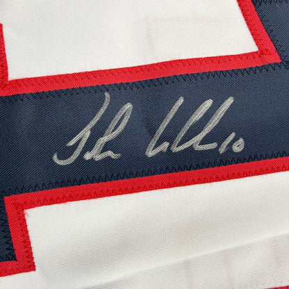 Autographed/Signed John LeClair United States Team USA White Hockey Jersey Beckett BAS COA