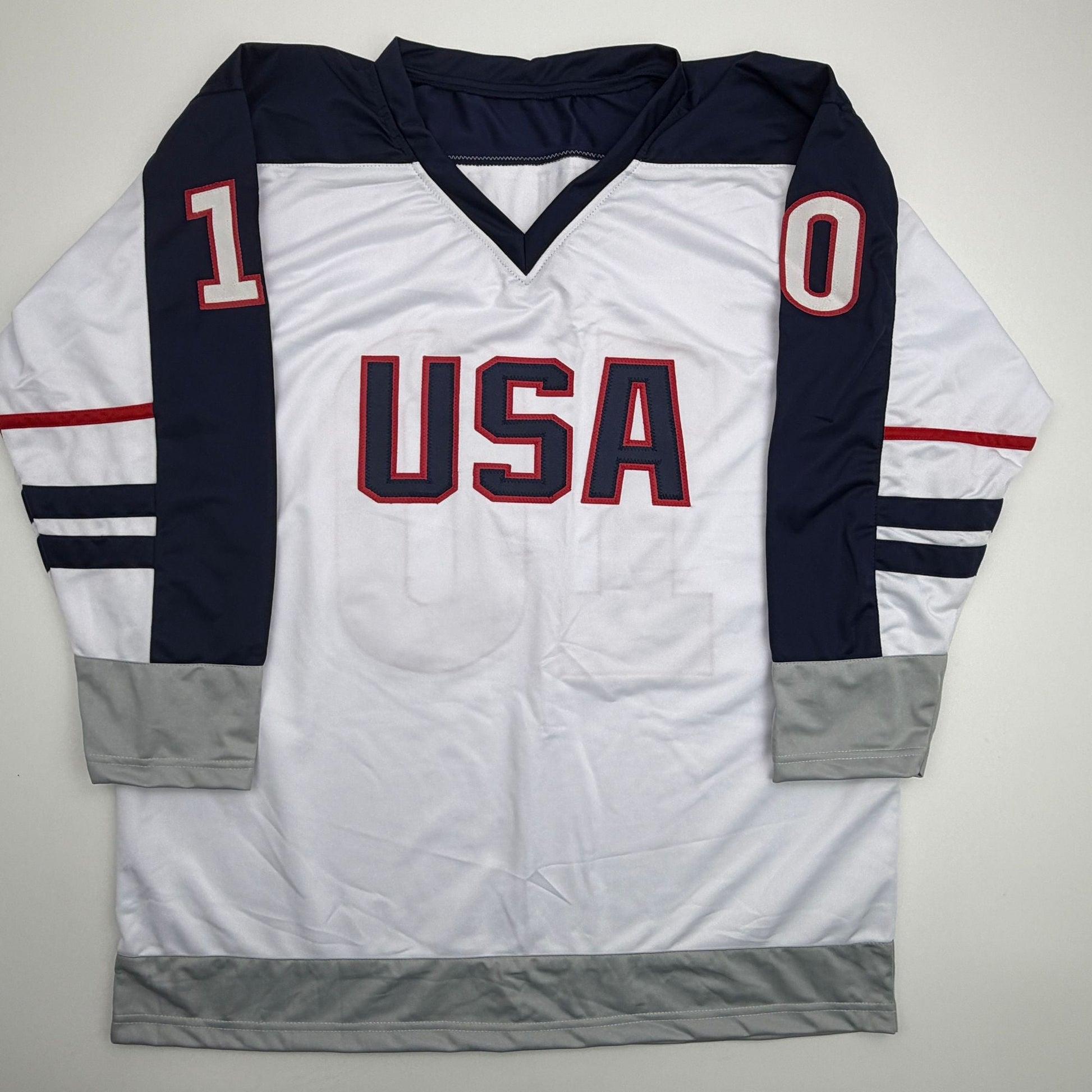 Autographed/Signed John LeClair United States Team USA White Hockey Jersey Beckett BAS COA