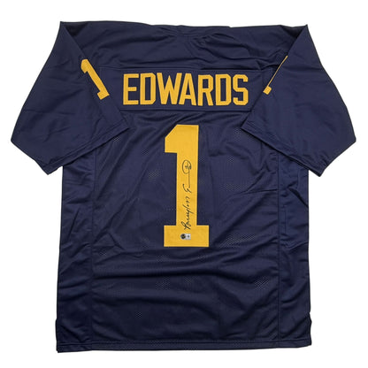 Autographed/Signed Braylon Edwards Michigan Blue College Football Jersey Beckett BAS COA