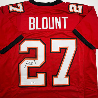 Autographed/Signed LeGarrette Blount Tampa Bay Red Football Jersey JSA COA