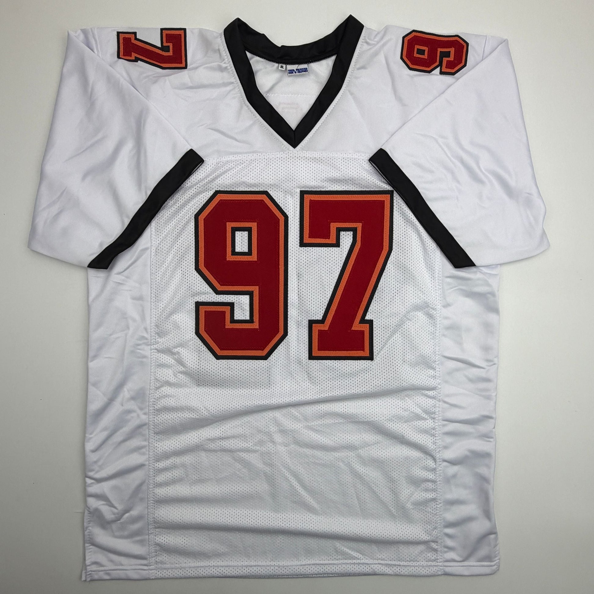 Autographed/Signed Simeon Rice Tampa Bay White Football Jersey JSA COA