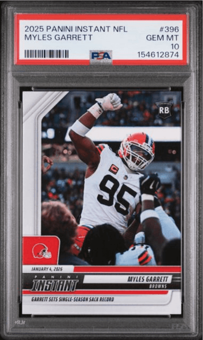 Graded 2025 Panini Instant Myles Garrett #396 Football Card PSA 10 Gem Mint