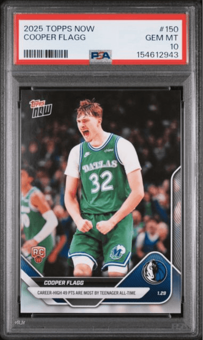 Graded 2025 Topps Now Cooper Flagg #150 Rookie RC Basketball Card PSA 10 Gem Mint