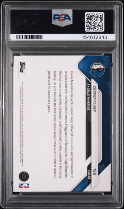 Graded 2025 Topps Now Cooper Flagg #150 Rookie RC Basketball Card PSA 10 Gem Mint