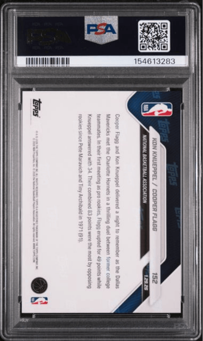 Graded 2025 Topps Now Kon Knueppel/Cooper Flagg #152 Rookie RC Basketball Card PSA 10 Gem Mint