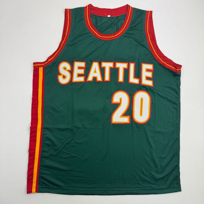 Autographed/Signed Gary Payton Seattle Green Basketball Jersey Beckett BAS COA