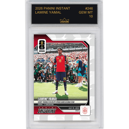 Graded 2026 Panini Instant FIFA World Cup Lamine Yamal #246 Shiny Youngster Helps Spain Earn Second Star Spain Soccer Card HOFSM 10 Gem Mint
