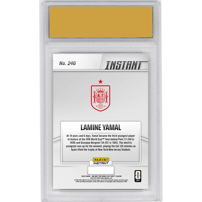Graded 2026 Panini Instant FIFA World Cup Lamine Yamal #246 Shiny Youngster Helps Spain Earn Second Star Spain Soccer Card HOFSM 10 Gem Mint
