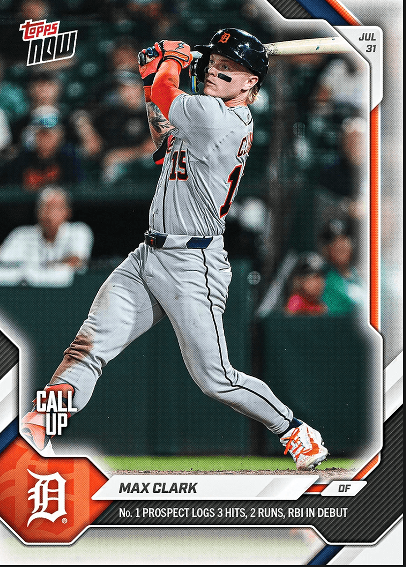 2026 Topps Now Max Clark #505 Number 1 Prospect Logs 3 Hits, 2 Runs , RBI in Debut Detroit Tigers Rookie RC Baseball Card