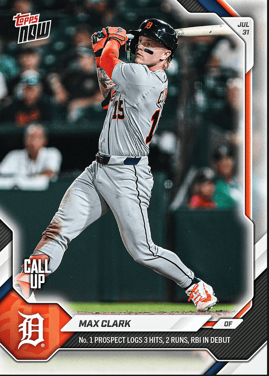 2026 Topps Now Max Clark #505 Number 1 Prospect Logs 3 Hits, 2 Runs , RBI in Debut Detroit Tigers Rookie RC Baseball Card
