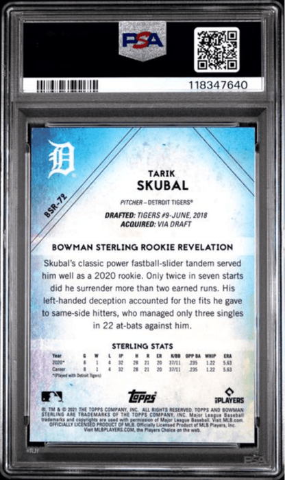 Graded 2021 Topps Bowman Sterling Tarik Skubal #BSR72 Rookie RC Baseball Card PSA 10 Gem Mint