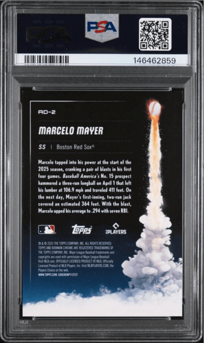 Graded 2025 Topps Bowman Chrome Marcelo Mayer #AD2 Adios Mini Diamond /150 Rookie RC Baseball Card PSA 10 Gem Mint