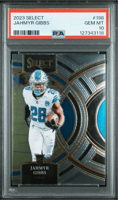 Graded 2023 Panini Select Jahmyr Gibbs #198 Rookie RC Football Card PSA 10 Gem Mint