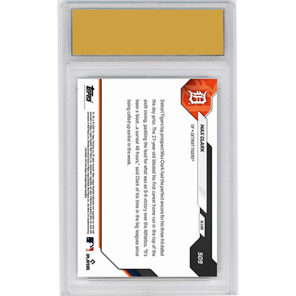 Graded 2026 Topps Now Max Clark #509 1st Career MLB Home Run Comes in Road Victory Detroit Tigers Rookie RC Baseball Card HOFSM 10 Gem Mint
