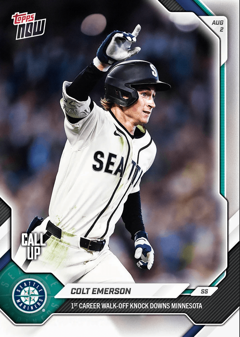 2026 Topps Now Colt Emerson #515 1st Career Walk Off Knocks Down Minnesota Seattle Mariners Rookie RC Baseball Card