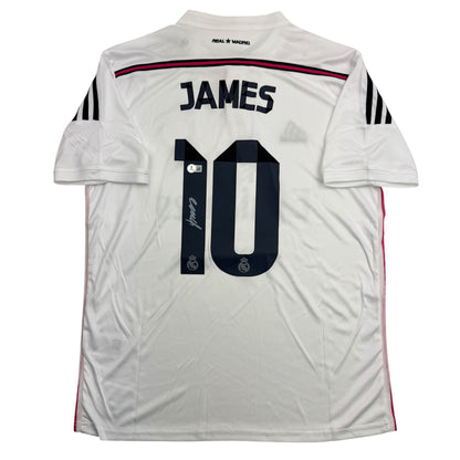 Autographed/Signed James Rodriguez Real Madrid White Soccer Futbol Jersey Beckett BAS COA