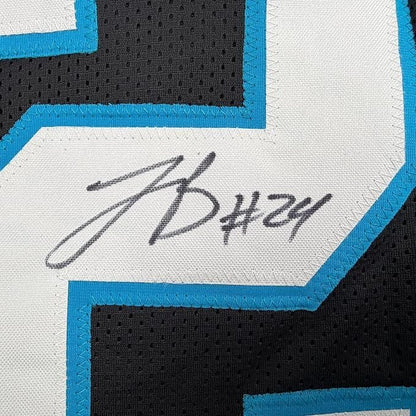 Framed Autographed/Signed Jonathon Brooks 35x39 Carolina Black Football Jersey JSA COA