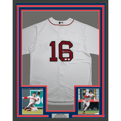 Framed Autographed/Signed 35x39 Jarren Duran Boston Red Sox White Authentic Baseball Jersey Fanatics & MLB COA