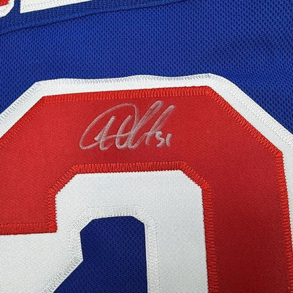 Framed Autographed/Signed 35x39 Igor Shesterkin New York Rangers Blue Authentic Hockey Jersey Fanatics COA