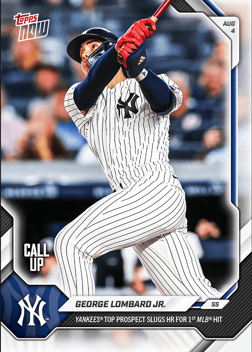 2026 Topps Now George Lombard Jr #521 Yankees Top Prospect Slugs HR for 1st MLB Hit New York Yankees Rookie RC Baseball Card