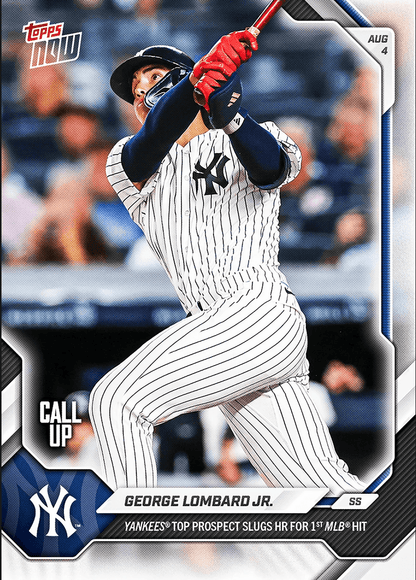 2026 Topps Now George Lombard Jr #521 Yankees Top Prospect Slugs HR for 1st MLB Hit New York Yankees Rookie RC Baseball Card