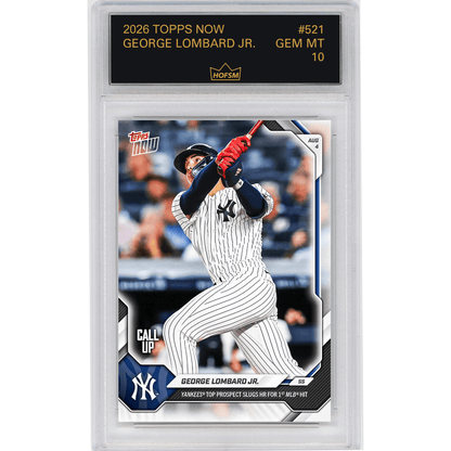 Graded 2026 Topps Now George Lombard Jr #521 Yankees Top Prospect Slugs HR for 1st MLB Hit New York Yankees Rookie RC Baseball Card HOFSM 10 Gem Mint