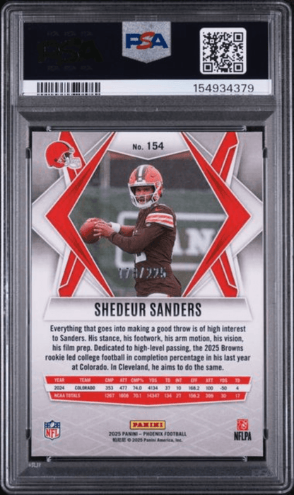 Graded 2025 Panini Phoenix Shedeur Sanders #154 Lime Green Lava /225 Rookie RC Football Card PSA 10 Gem Mint