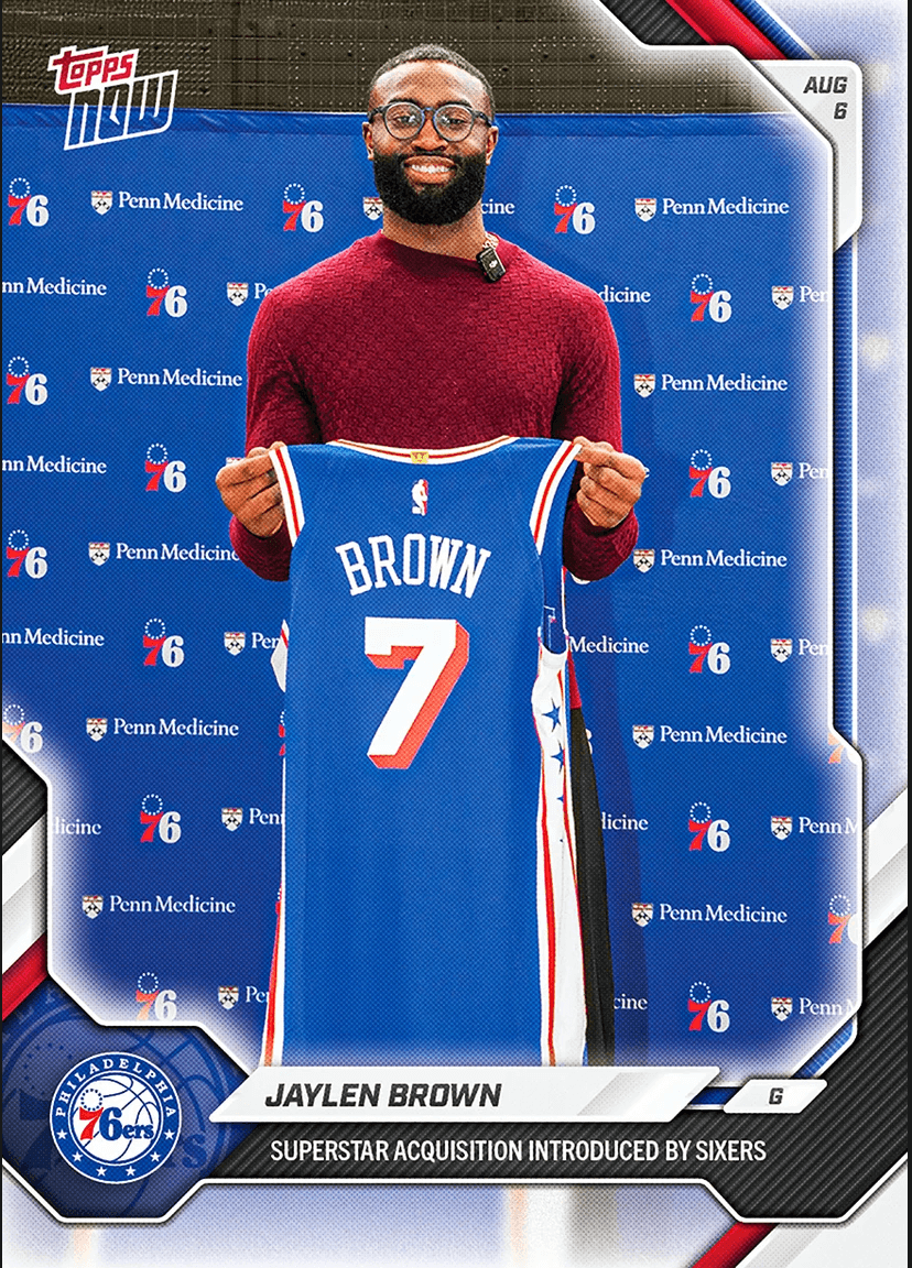2026 Topps Now Jaylen Brown #OS04 Superstar Acquisition Introduced by Sixers Philadelphia 76ers Basketball Card