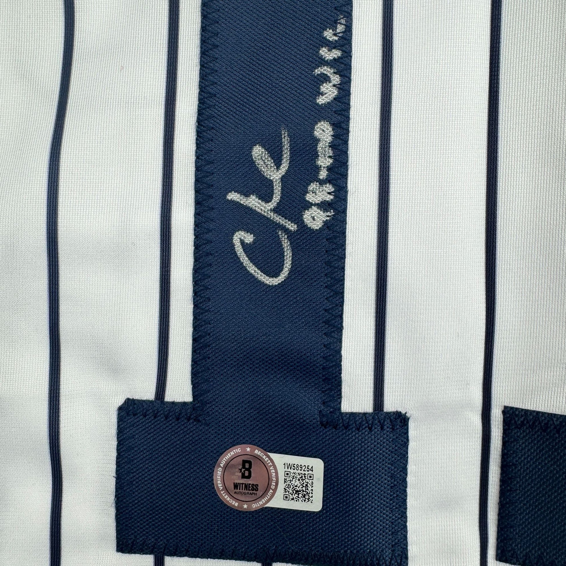 Autographed/Signed Chuck Knoblauch "98-00 WSC" New York Pinstripe Baseball Jersey Beckett BAS COA