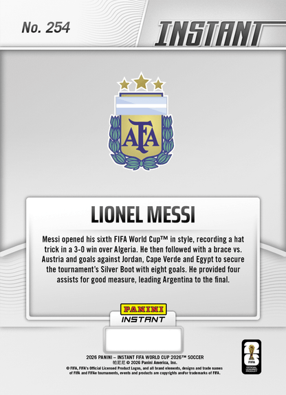 2026 Panini Instant FIFA World Cup Lionel Messi #254 Silver Boot Winner Argentina Soccer Card