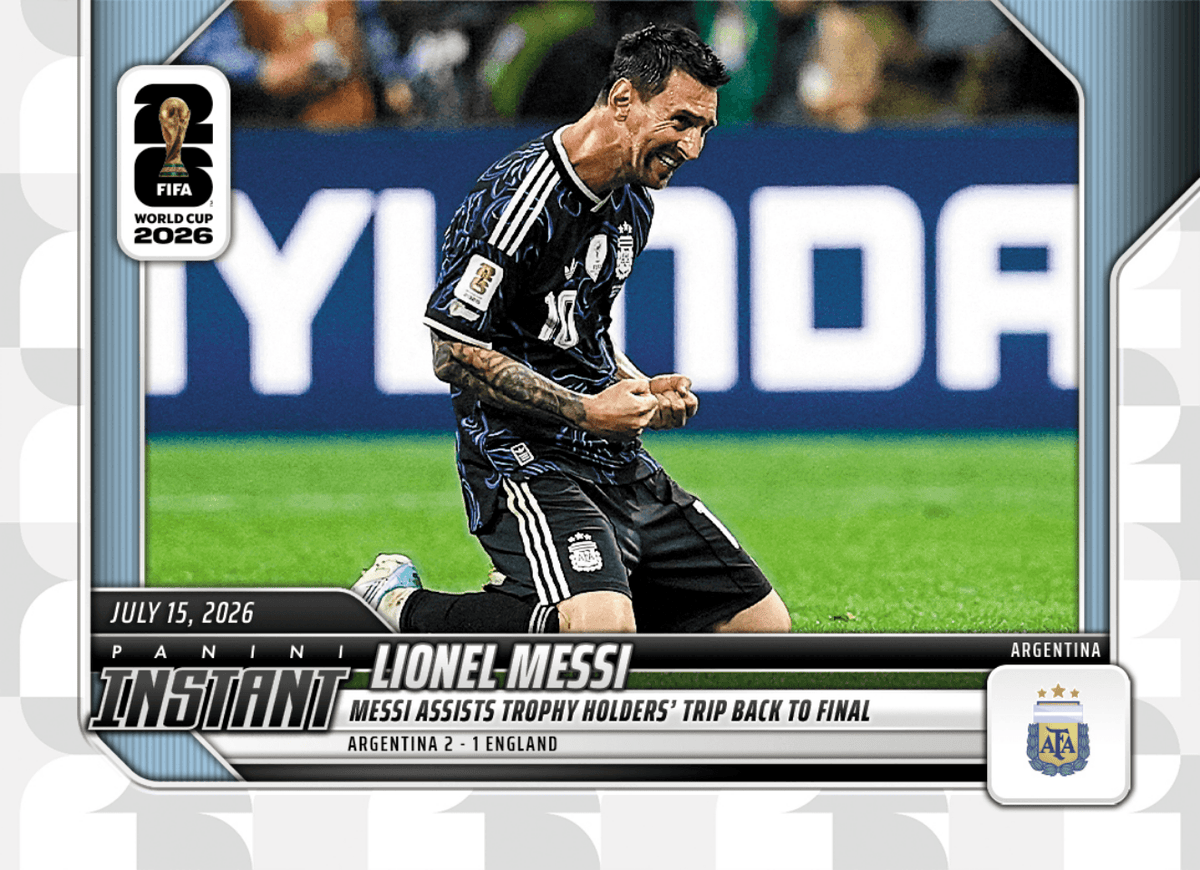 2026 Panini Instant FIFA World Cup Lionel Messi #235 Messi Assists Trophy Holders' Trip Back to Final Argentina Soccer Card