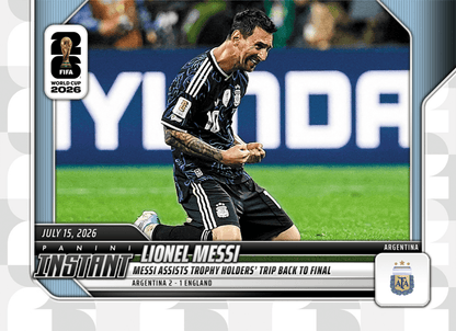 2026 Panini Instant FIFA World Cup Lionel Messi #235 Messi Assists Trophy Holders' Trip Back to Final Argentina Soccer Card