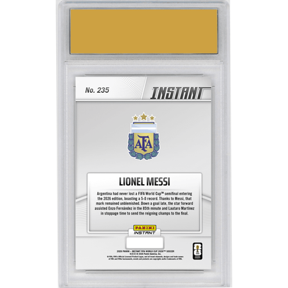 Graded 2026 Panini Instant FIFA World Cup Lionel Messi #235 Messi Assists Trophy Holders' Trip Back to Final Argentina Soccer Card HOFSM 10 Gem Mint