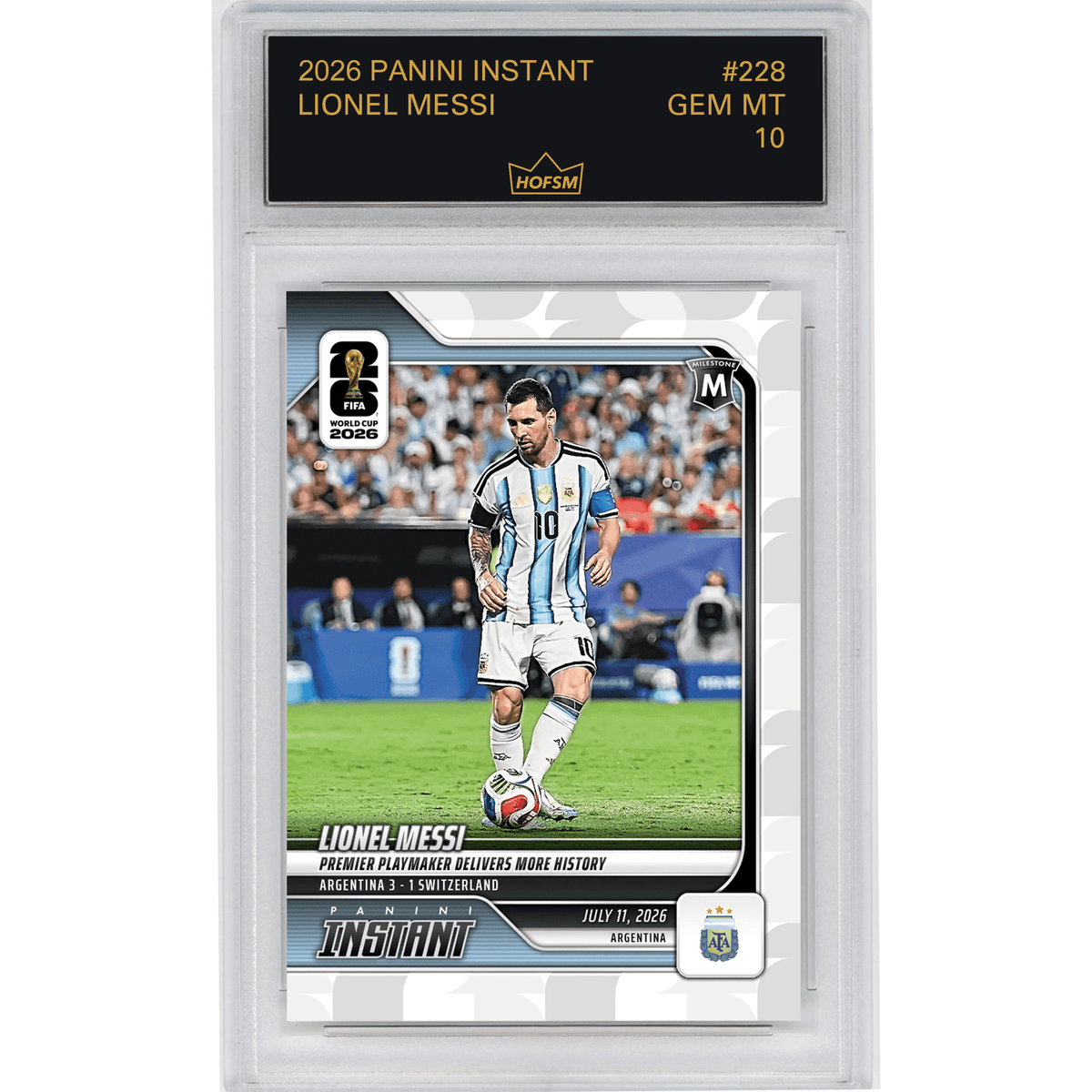 Graded 2026 Panini Instant FIFA World Cup Lionel Messi #228 Premier Playmaker Delivers More History Argentina Soccer Card HOFSM 10 Gem Mint