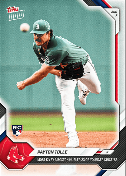 2026 Topps Now Payton Tolle #530 Most Ks by a Boston Hurler 23 or Younger Since '86 Boston Red Sox Rookie RC Baseball Card